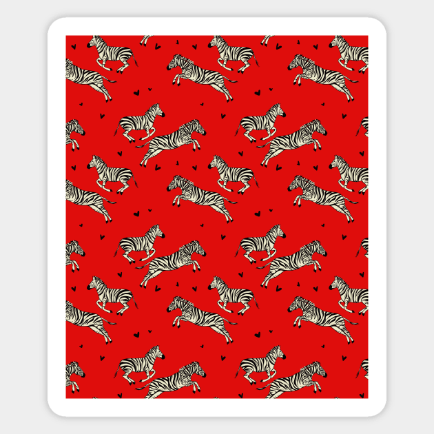 Zebra hunting red Sticker by Milatoo